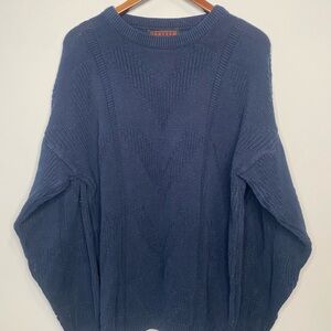 Vintage Jantzen Sport Cable Knit Sweater Men Large Navy Blue Oversized
